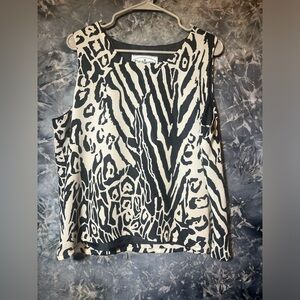 Patchington black beige retro vintage animal print blouse top size L